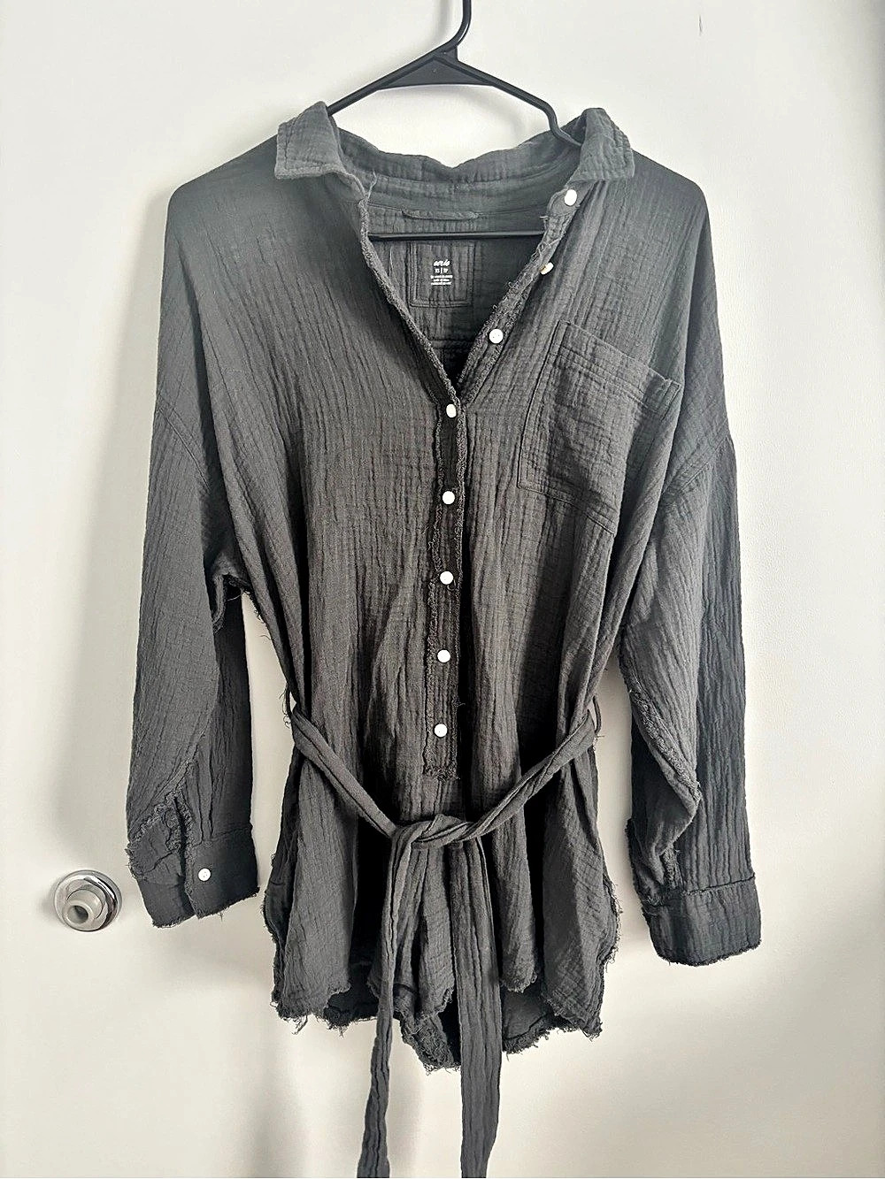 Aerie Gauze Button-Front Romper Gray Size XSmall